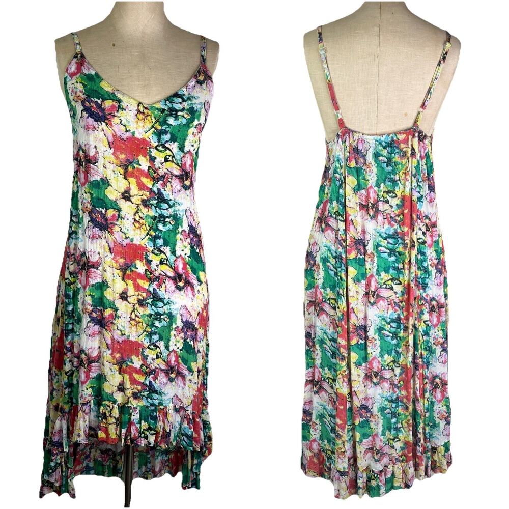 Raya Sun Cotton blend A-line Dress High-low hem, floral print, size L, summer
